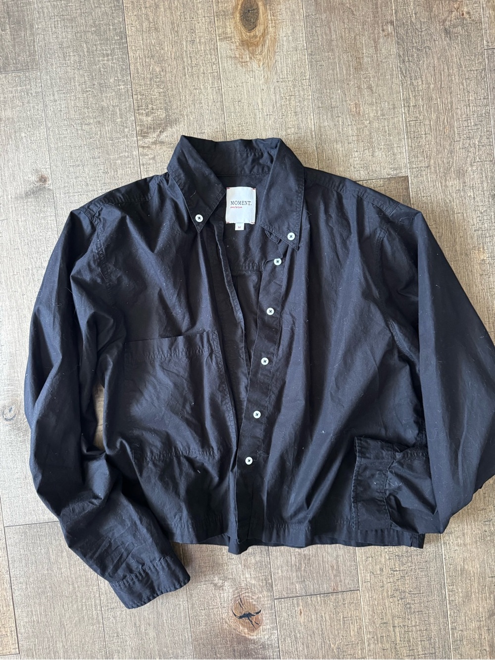Cropped Black Button-Down Shirt